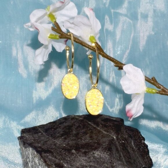 Peyton Sparkles Sweet Yellow Oval Sugar Crystal Drop Hoop Earrings Gift Packaged - Picture 4 of 9